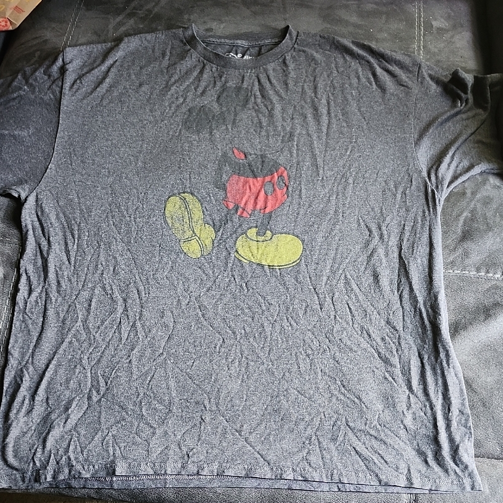 Disney Men's Black Graphic Tee with Red & Yellow Mickey Motif
